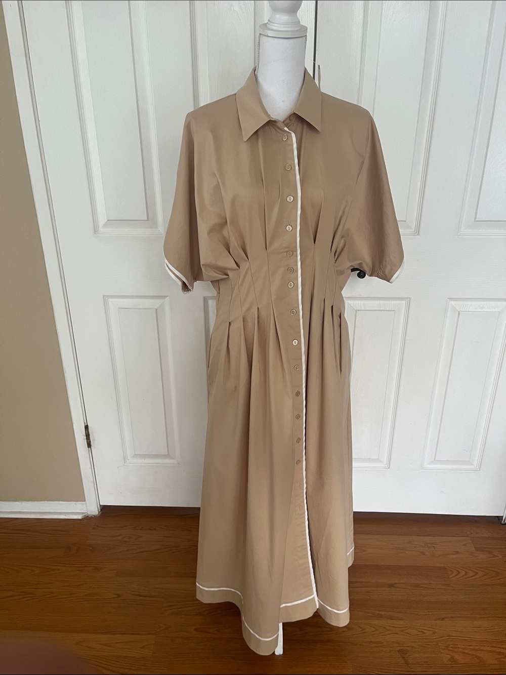 New Anthropologie Exquise dress Tobie Midi Button Down Pleated Waist pockets - Picture 3 of 10